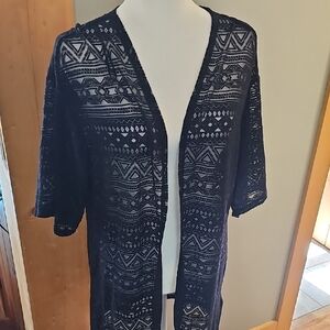 Divided Black Geometric Swim Coverup